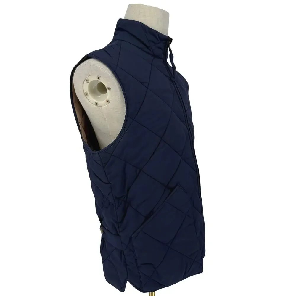 J.Crew Men's Quilted Walker Vest Navy Blue Zipper Front Size M Casual